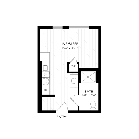 Floor plan for studio, 1 bath, 320 sqft